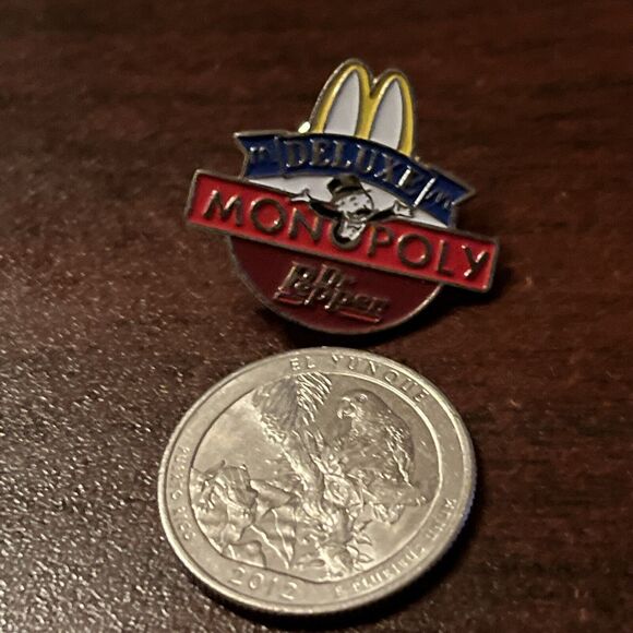 McDonald’s Deluxe Monopoly Game Dr. Pepper Soda Employee Lapel Hat Pin - Picture 2 of 4